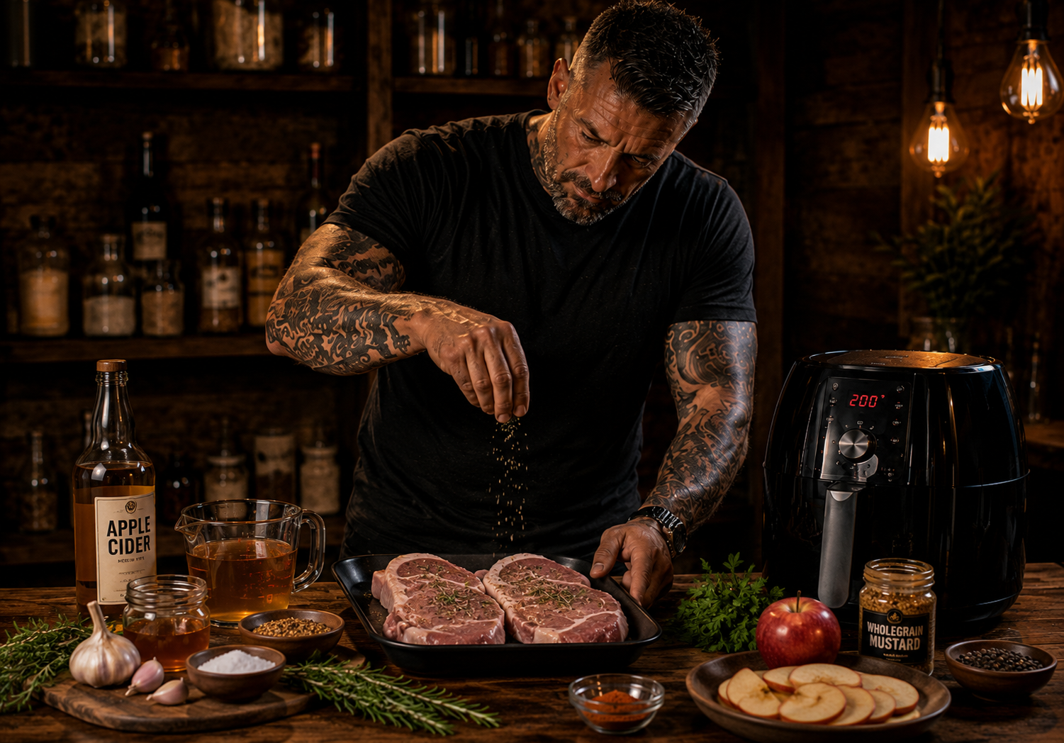 Air-Fryer Apple Cider Glazed Pork Steaks preparation stage